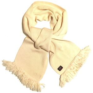 Paul & Shark Scarf Yachting Bretagne Fringe Tassel Ribbed Knit Wool Ivory Cream